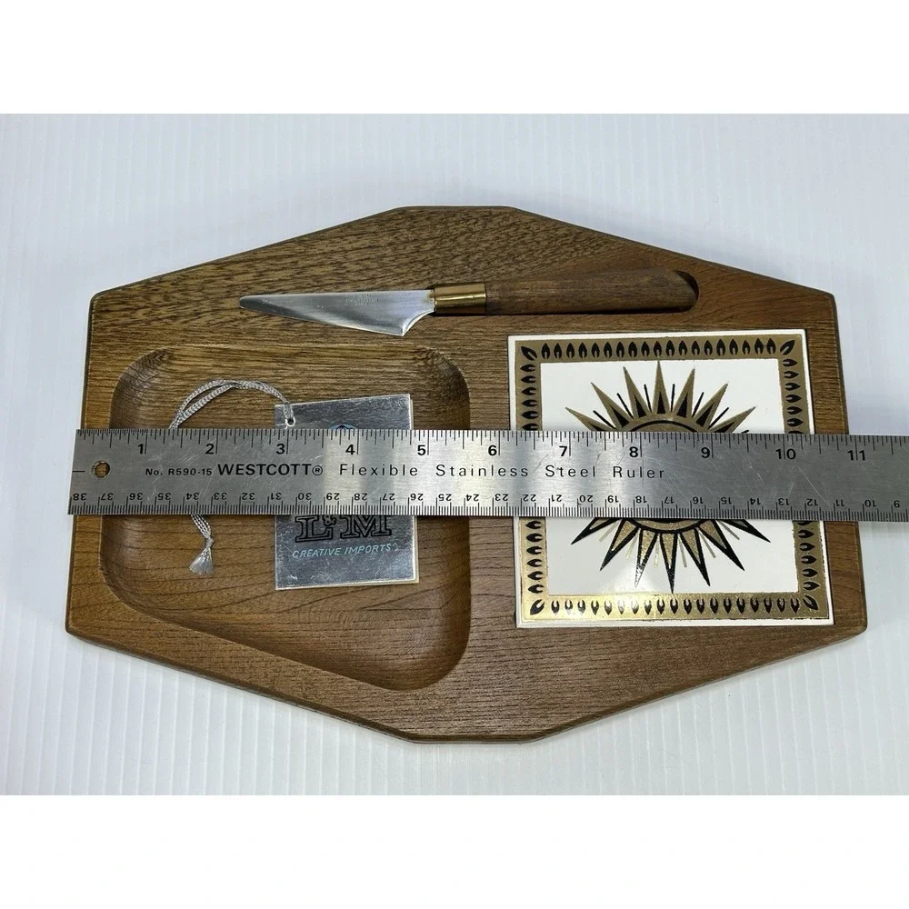 Vintage L&M Creative Imports‎ Wood Ceramic Cheese Board Mid Century Design NOS